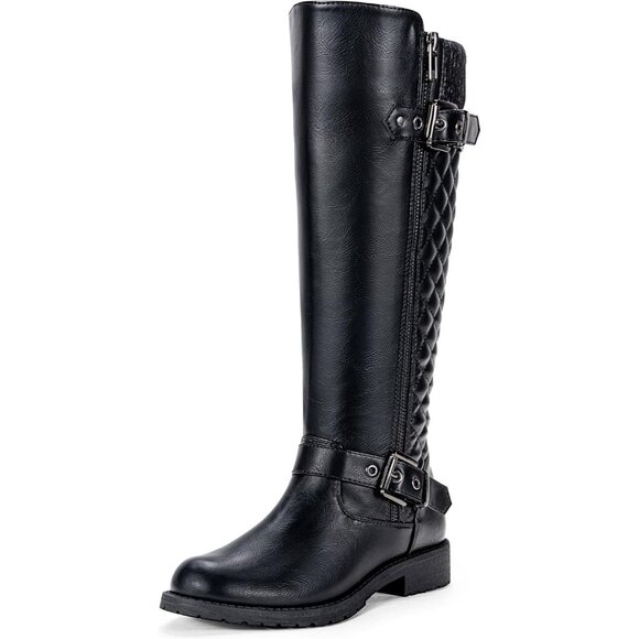 Women's Black Jeossy 950 Knee Riding Boots with Metal Buckle Zipper Wide Calf - Picture 1 of 9